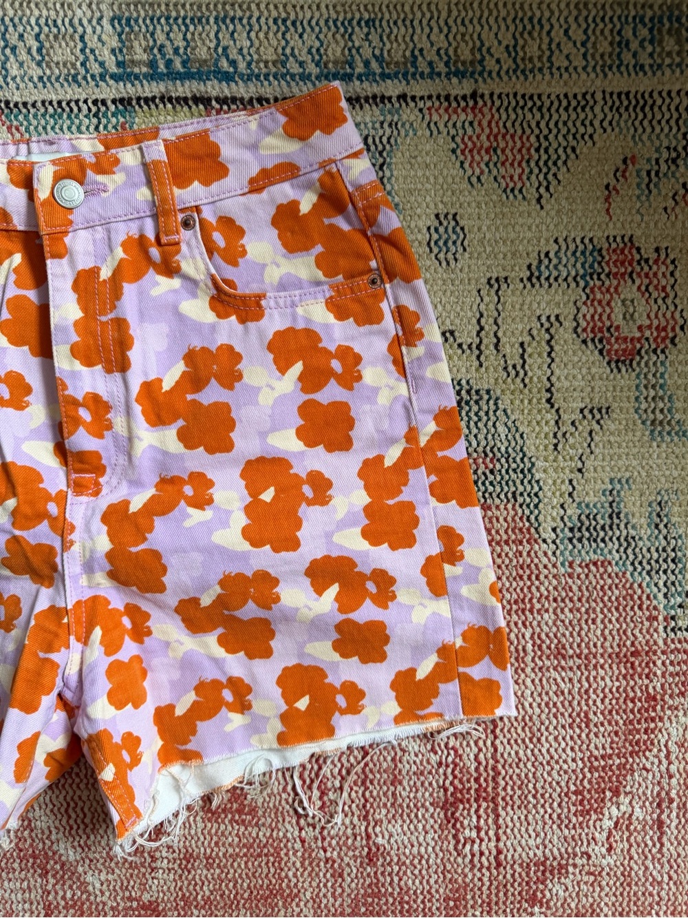 ZARA FLORAL DENIM SHORTS - Picture 2 of 4